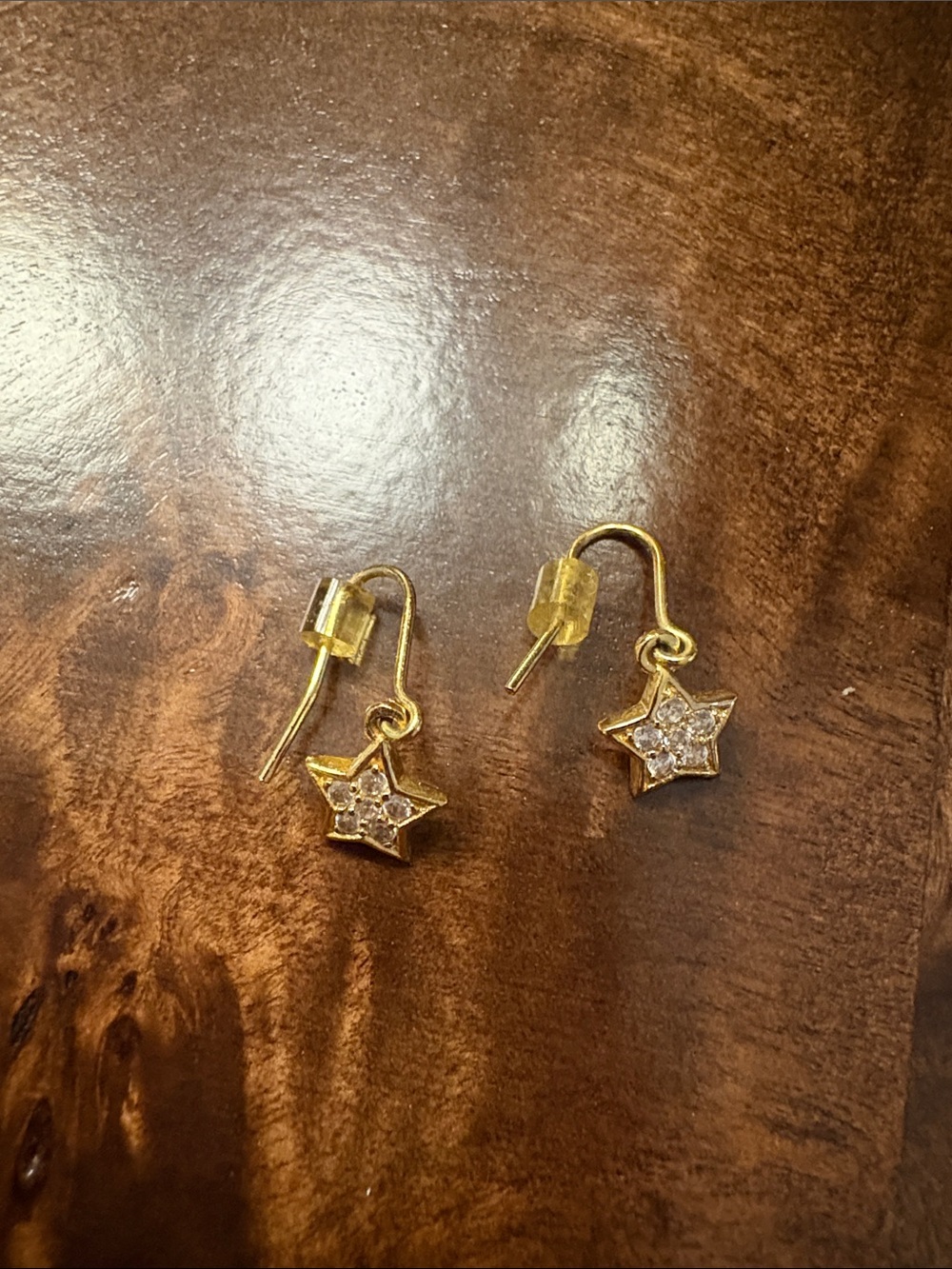 Gold Star Drop Earrings with Crystal Accents